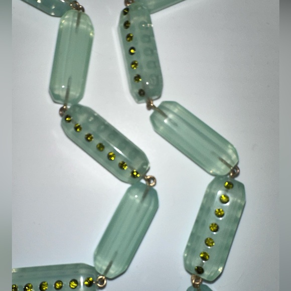 J.Crew Double Sided Lucite Pave Necklace Green Jade Color Statement OriginalBox - Picture 4 of 11